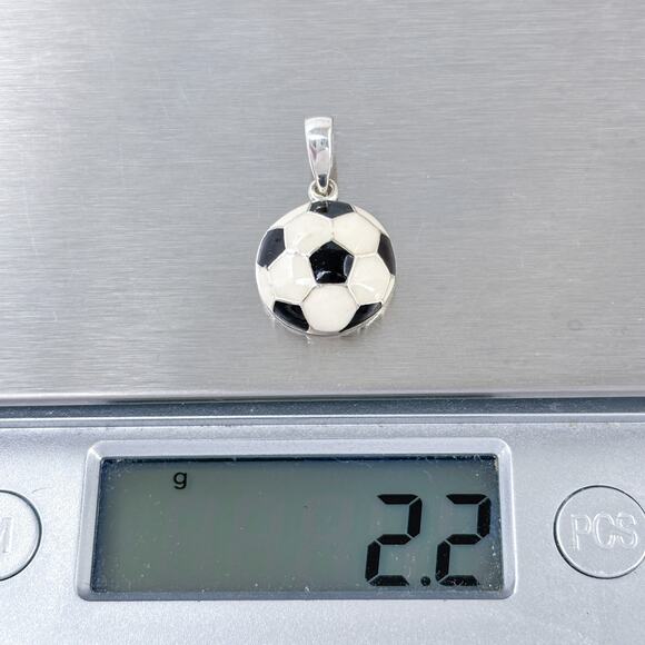 Estate Sterling Silver 925 Enamel Soccer Ball Pendant - Picture 9 of 9